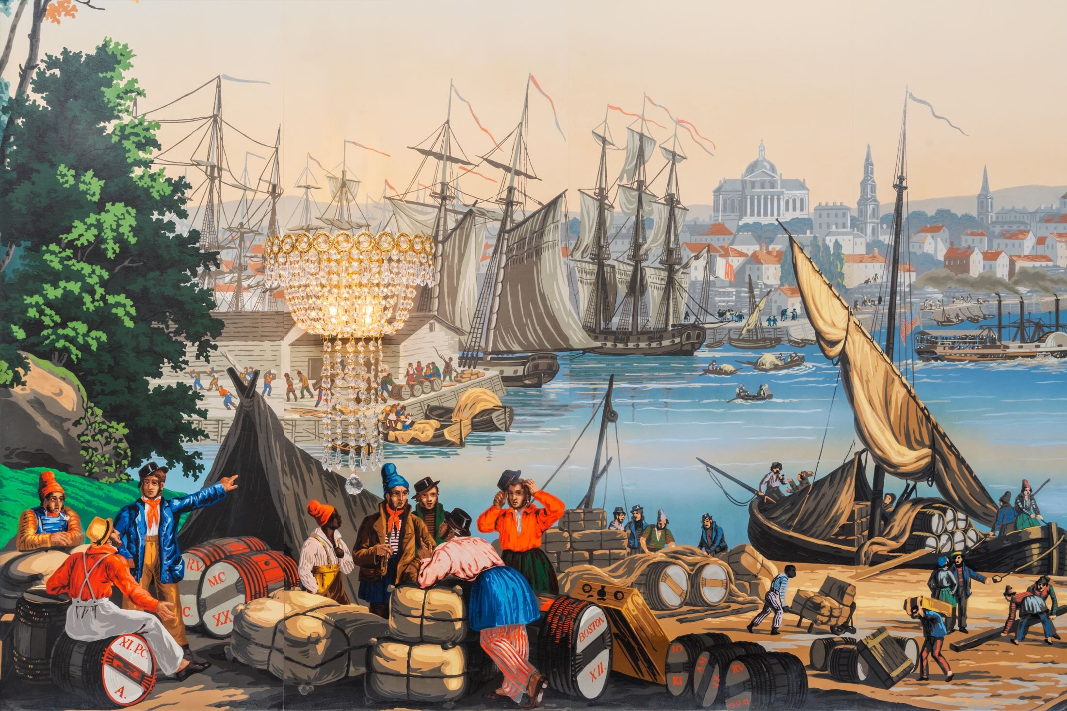 Restored mural depicting technological marvels of the period